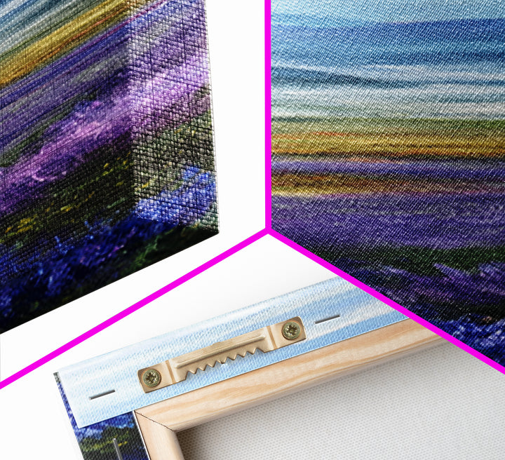 Lavender Field Leading to Distant Hills Framed Canvas Print, Landscape Art, Modern Decor, Living Room Decor, Fine Art, Horizon, LAN-1x3-70