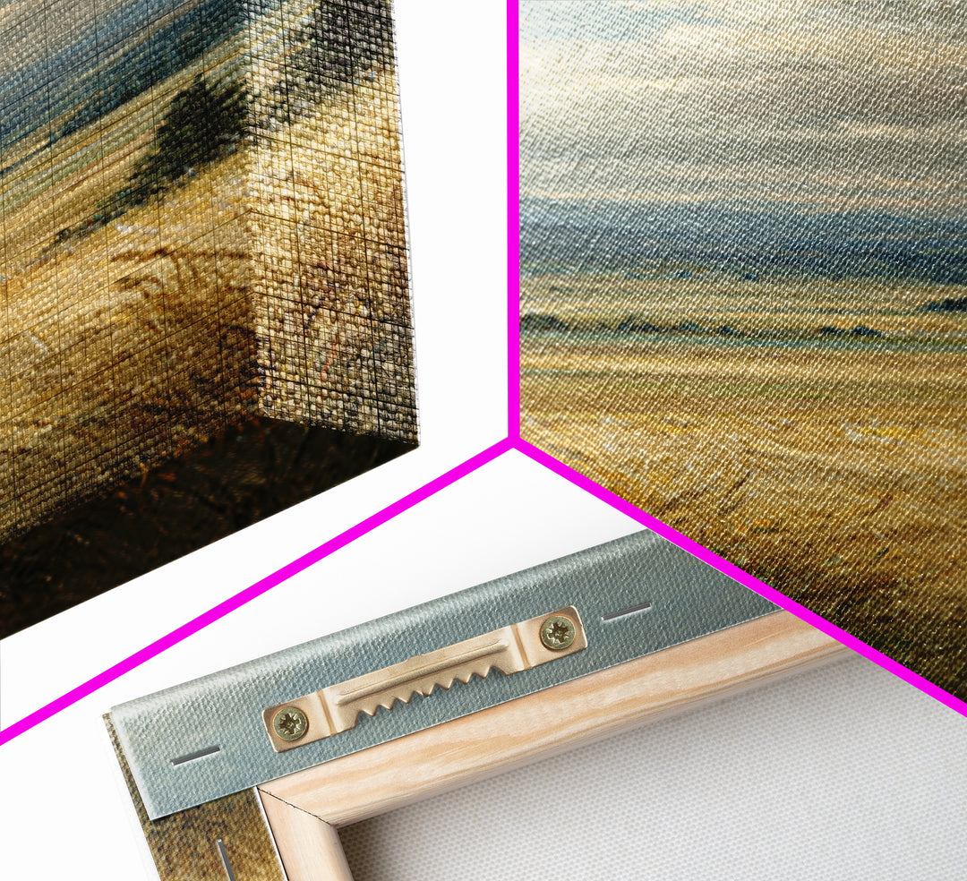 Golden Wheat Field Beneath Huge Clouds Framed Canvas Print, Landscape Art, Living Room Decor, Oil Painting, Horizon, Modern Art, LAN-1x3-84