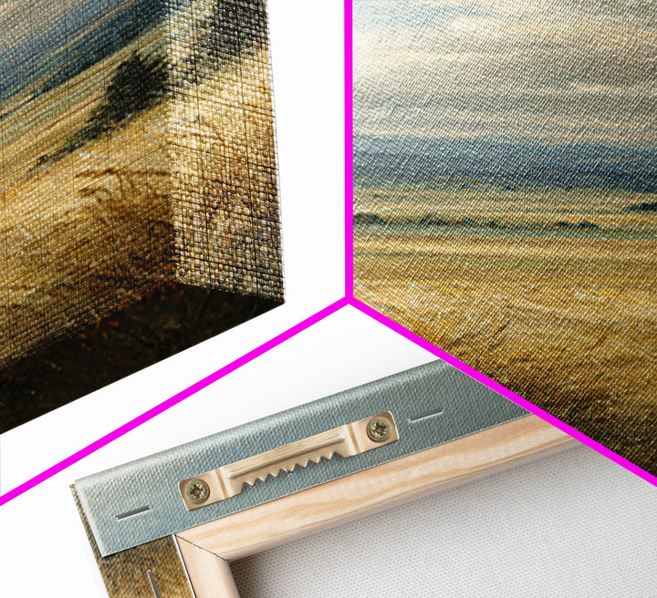 Golden Wheat Field Beneath Huge Clouds Framed Canvas Print, Landscape Art, Living Room Decor, Oil Painting, Horizon, Modern Art, LAN-1x3-84