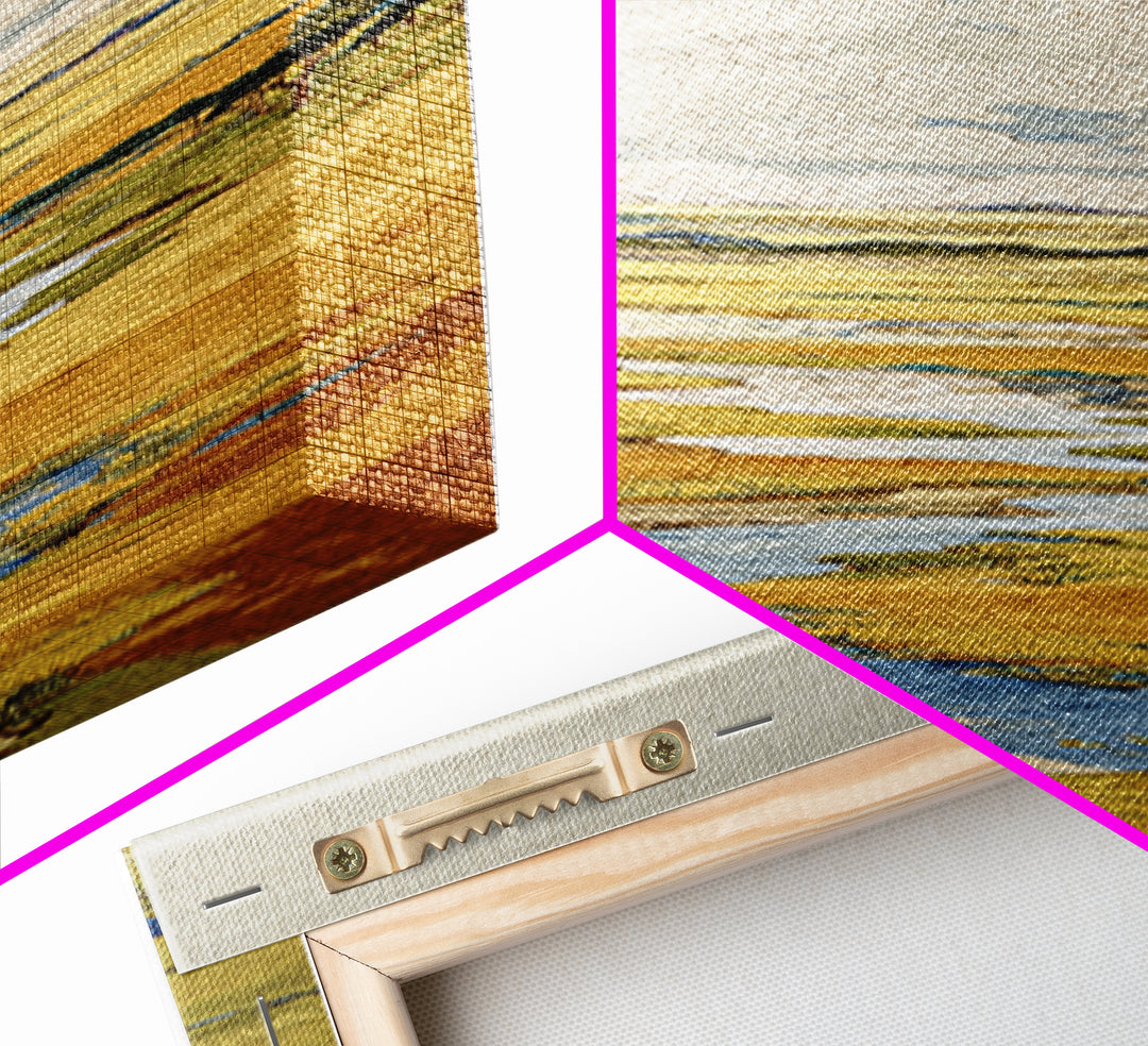 Winding River Through Golden Fields Canvas Print, Landscape Art, Contemporary Art, Living Room Decor, Fine Art, Horizon, LAN-1x3-86