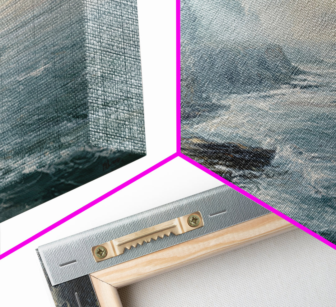 Coastal Cliffs with Crashing Waves Framed Canvas Print, Landscape Art, Contemporary Art, Living Room Decor, Fine Art, Horizon, LAN-2x1-28