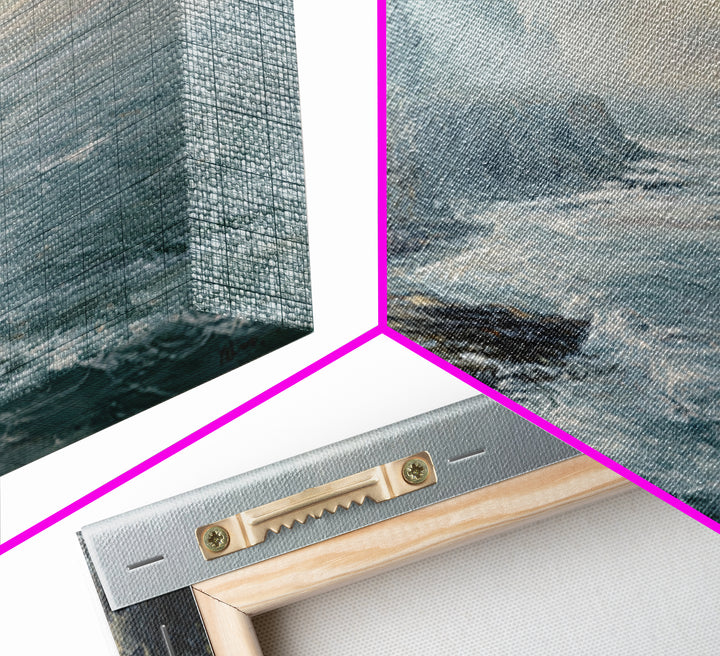 Coastal Cliffs with Crashing Waves Framed Canvas Print, Landscape Art, Contemporary Art, Living Room Decor, Fine Art, Horizon, LAN-2x1-28