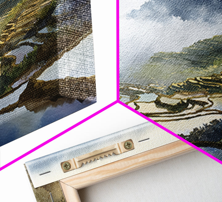 Rice Terraces Glowing Framed Canvas Print, Landscape Art, Luxury Decor, Living Room Decor, Fine Art, Horizon, Digital Art, LAN-2x1-38