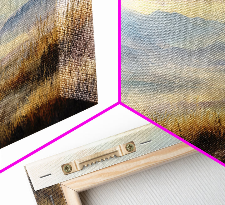 Misty Mountain Valley at Sunrise Framed Canvas Print, Landscape Art, Framed Wall Art, Living Room Decor, Oil Painting, Horizon, LAN-2x1-45