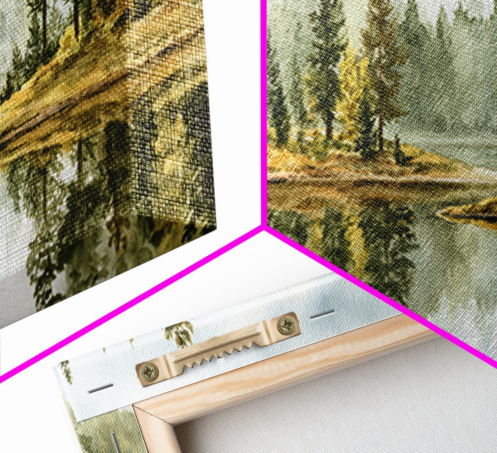 Quiet Lake Reflecting Pine Forest Canvas Print, Landscape Art, Digital Prints, Living Room Decor, Horizon, Farmhouse Decor, LAN-2x1-48