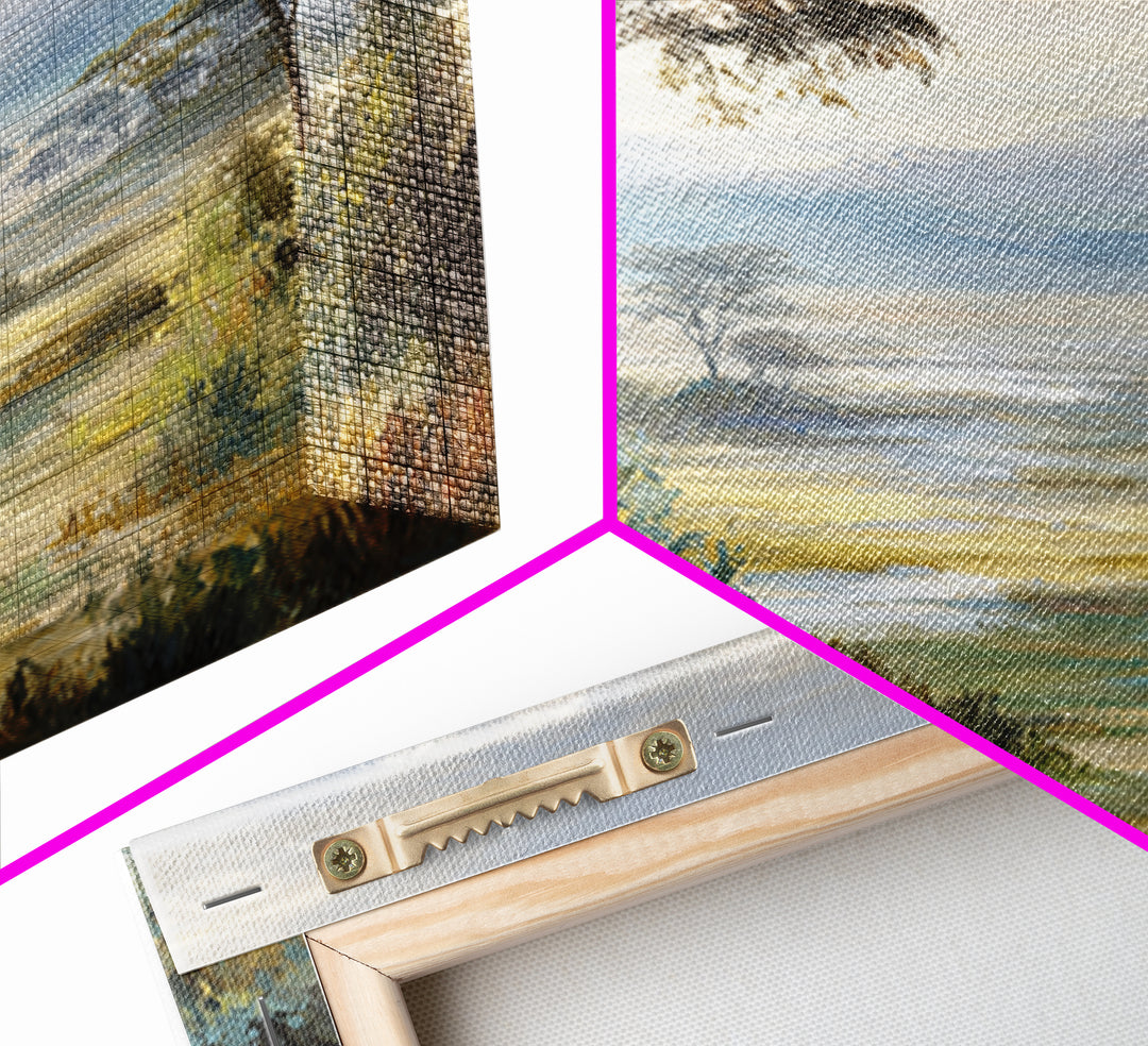 Wide Savanna with Acacia Silhouette Canvas Print, Landscape Art, Abstract Wall Art, Living Room Decor, Fine Art, Horizon, LAN-2x1-63