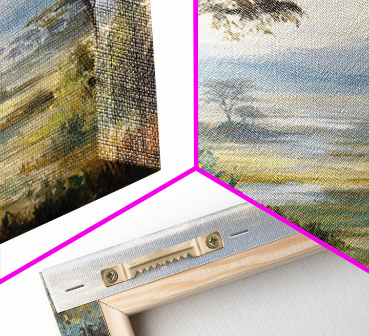 Wide Savanna with Acacia Silhouette Canvas Print, Landscape Art, Abstract Wall Art, Living Room Decor, Fine Art, Horizon, LAN-2x1-63