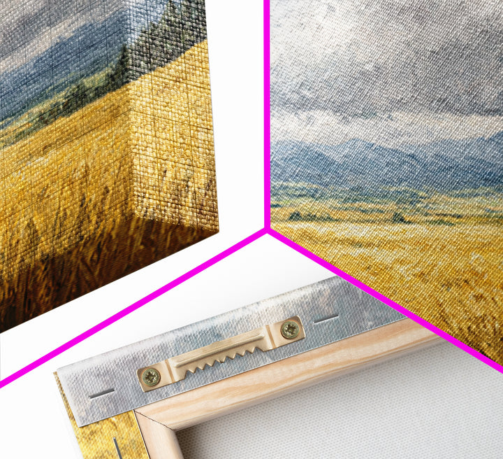 Golden Wheat Field Beneath Huge Clouds Canvas Print, Landscape Art, Original Painting, Living Room Decor, Fine Art, Horizon, LAN-2x1-68