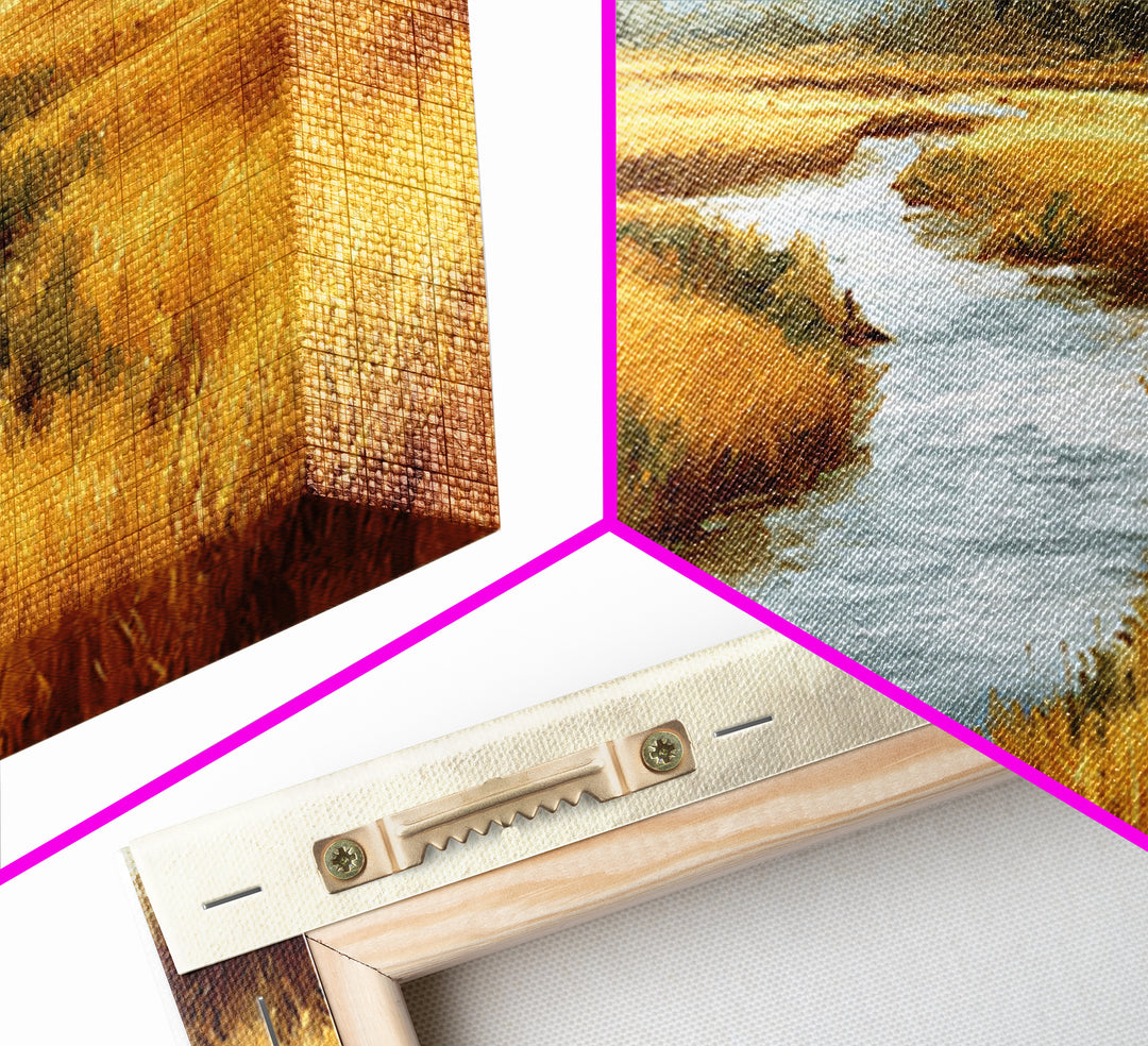 Winding River Through Golden Fields Canvas Print, Landscape Art, Printable Wall Art, Living Room Decor, Oil Painting, Horizon, LAN-2x1-70