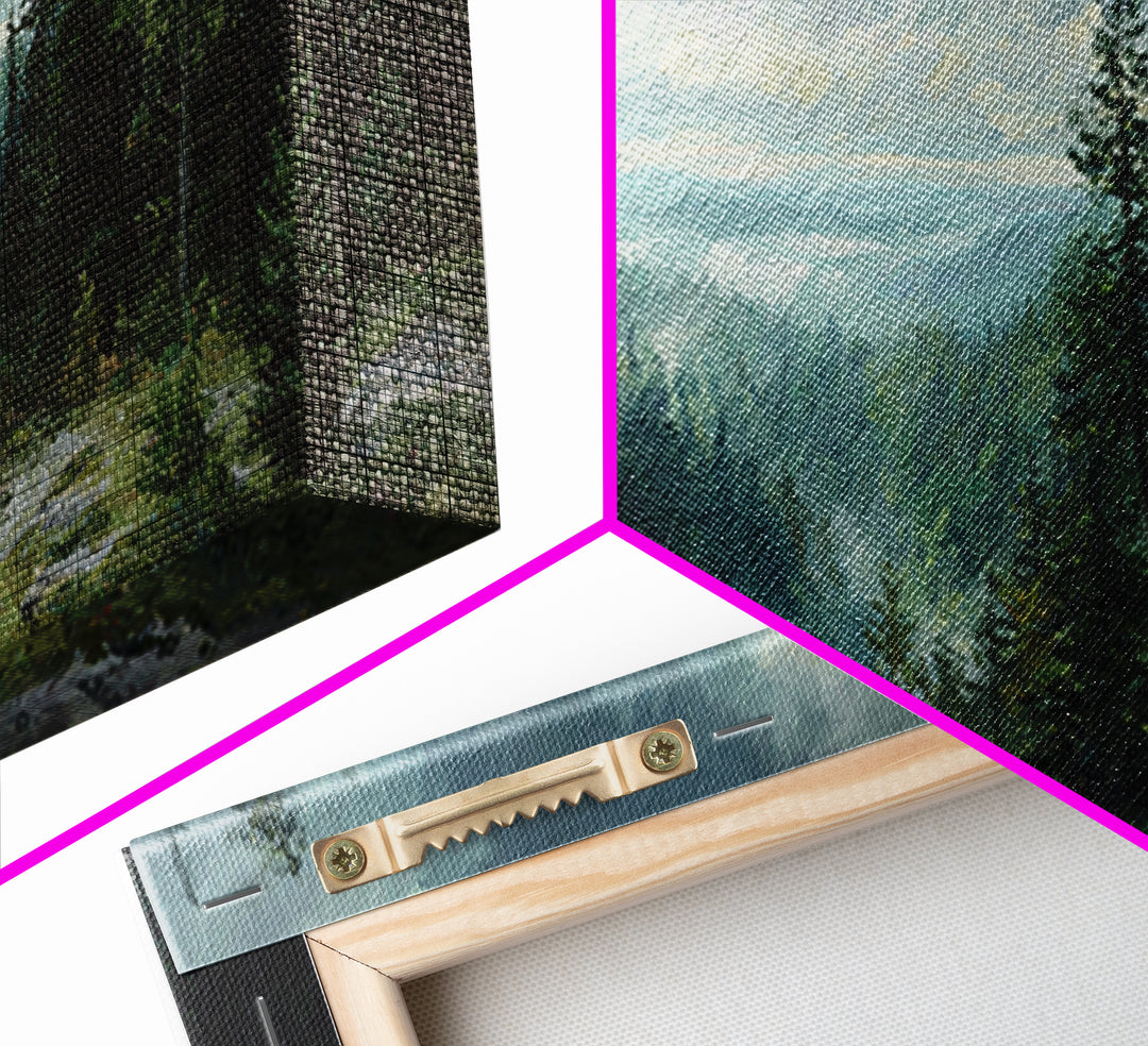 Waterfall Hidden in Dense Forest Framed Canvas Print, Landscape Art, Luxury Decor, Living Room Decor, Fine Art, Horizon, LAN-2x1-8