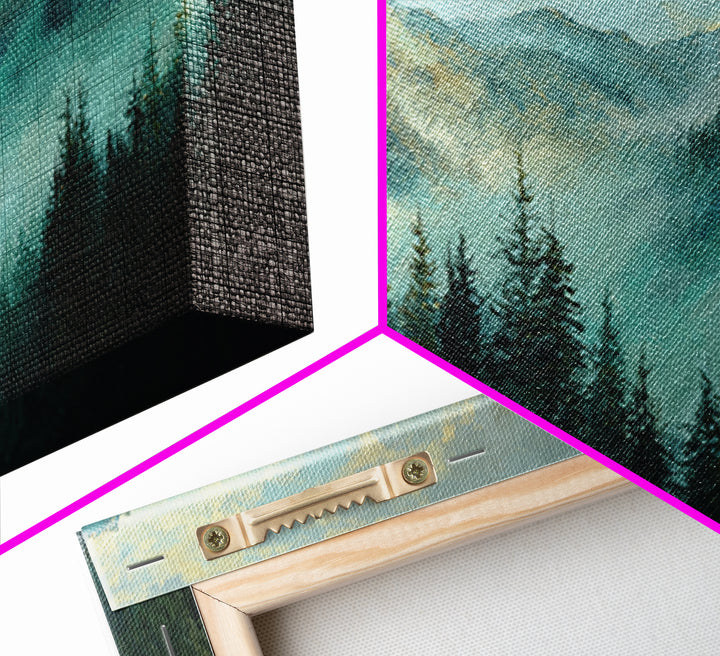 Waterfall Hidden in Dense Forest Framed Canvas Print, Landscape Art, Living Room Decor, Oil Painting, Horizon, Modern Art, LAN-2x1-80