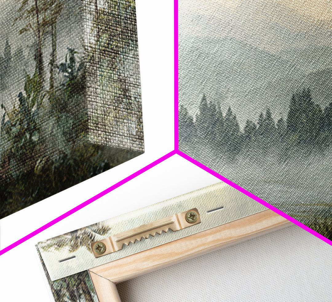 Tropical Jungle Waterfall Framed Canvas Print, Landscape Art, Abstract Wall Art, Living Room Decor, Fine Art, Horizon, LAN-2x1-84
