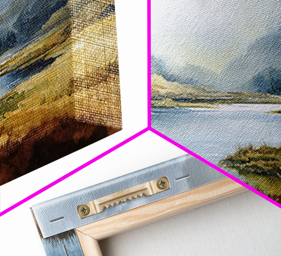 Rocky Scottish Highland Framed Canvas Print, Landscape Art, Farmhouse Decor, Living Room Decor, Horizon, Floral Wall Art, LAN-2x1-85