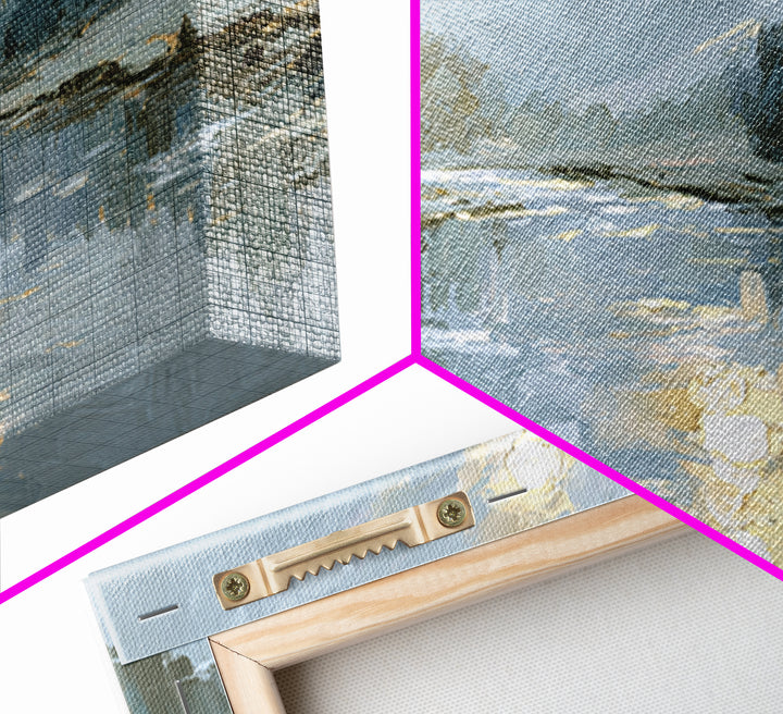 Moonlit River with Silver Reflections Canvas Print, Landscape Art, Living Room Decor, Oil Painting, Horizon, Modern Art, LAN-2x1-89