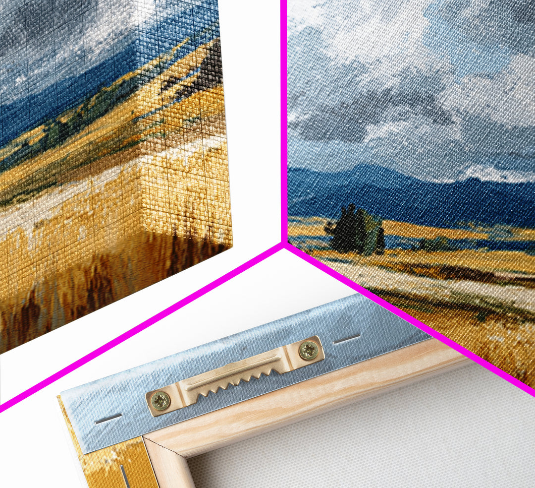 Golden Wheat Field Beneath Huge Clouds Framed Canvas Print, Landscape Art, Digital Print, Living Room Decor, Fine Art, Horizon, LAN-2x1-92