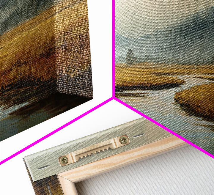 Winding River Through Golden Fields Canvas Print, Landscape Art, Printable Wall Art, Living Room Decor, Oil Painting, Horizon, LAN-2x1-94