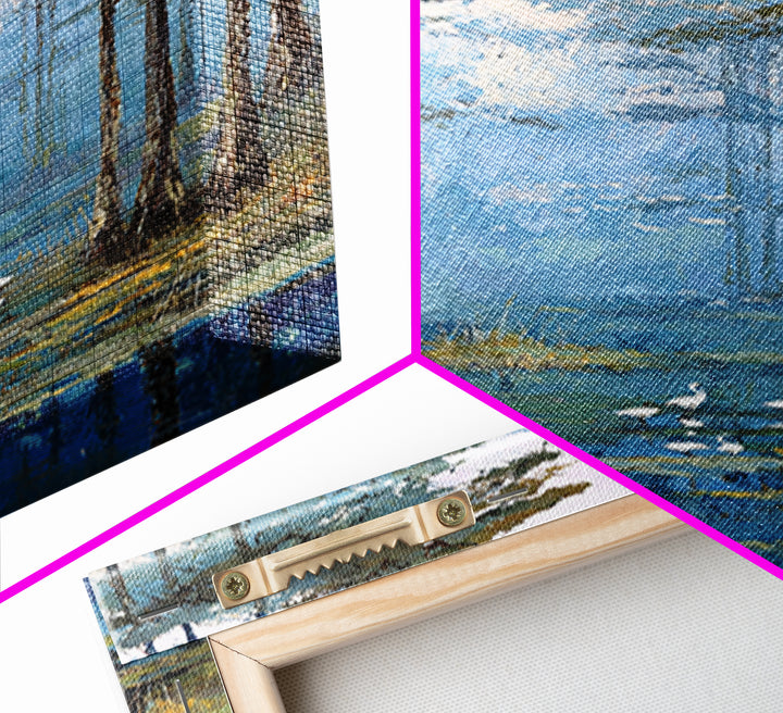 Misty Cypress Swamp Framed Canvas Print, Landscape Art, Minimalist Decor, Living Room Decor, Oil Painting, Horizon, LAN-2x3-30