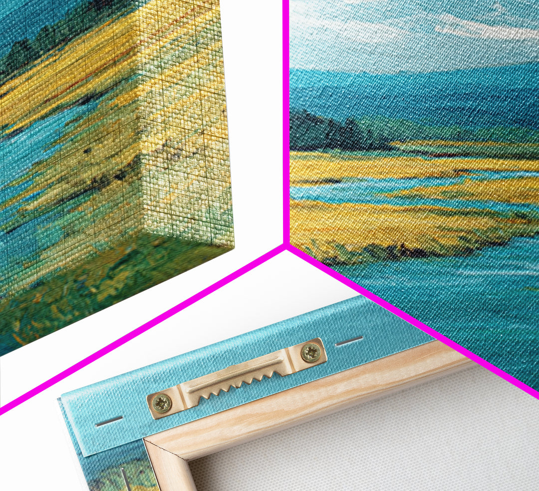 Winding River Through Golden Fields Framed Canvas Print, Landscape Art, Art Prints, Living Room Decor, Fine Art, Horizon, LAN-2x3-34
