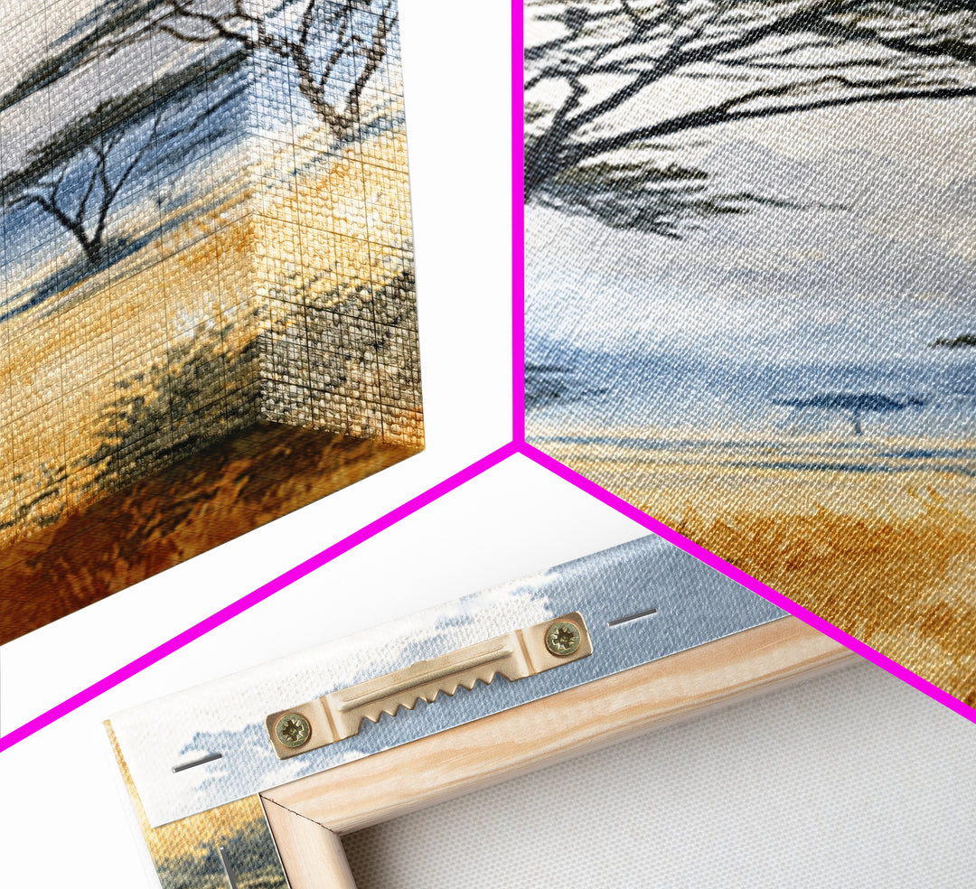 Wide Savanna with Acacia Silhouette Framed Canvas Print, Landscape Art, Digital Art, Living Room Decor, Fine Art, Horizon, LAN-2x3-51