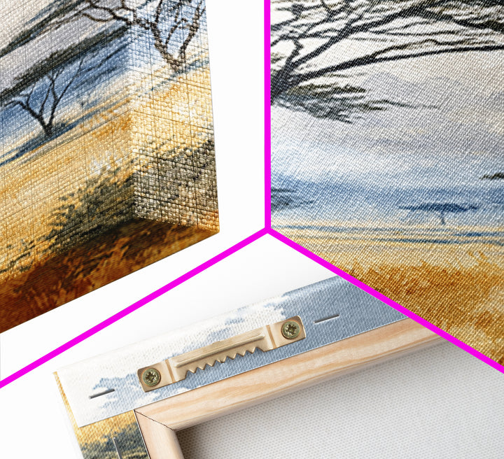 Wide Savanna with Acacia Silhouette Framed Canvas Print, Landscape Art, Digital Art, Living Room Decor, Fine Art, Horizon, LAN-2x3-51