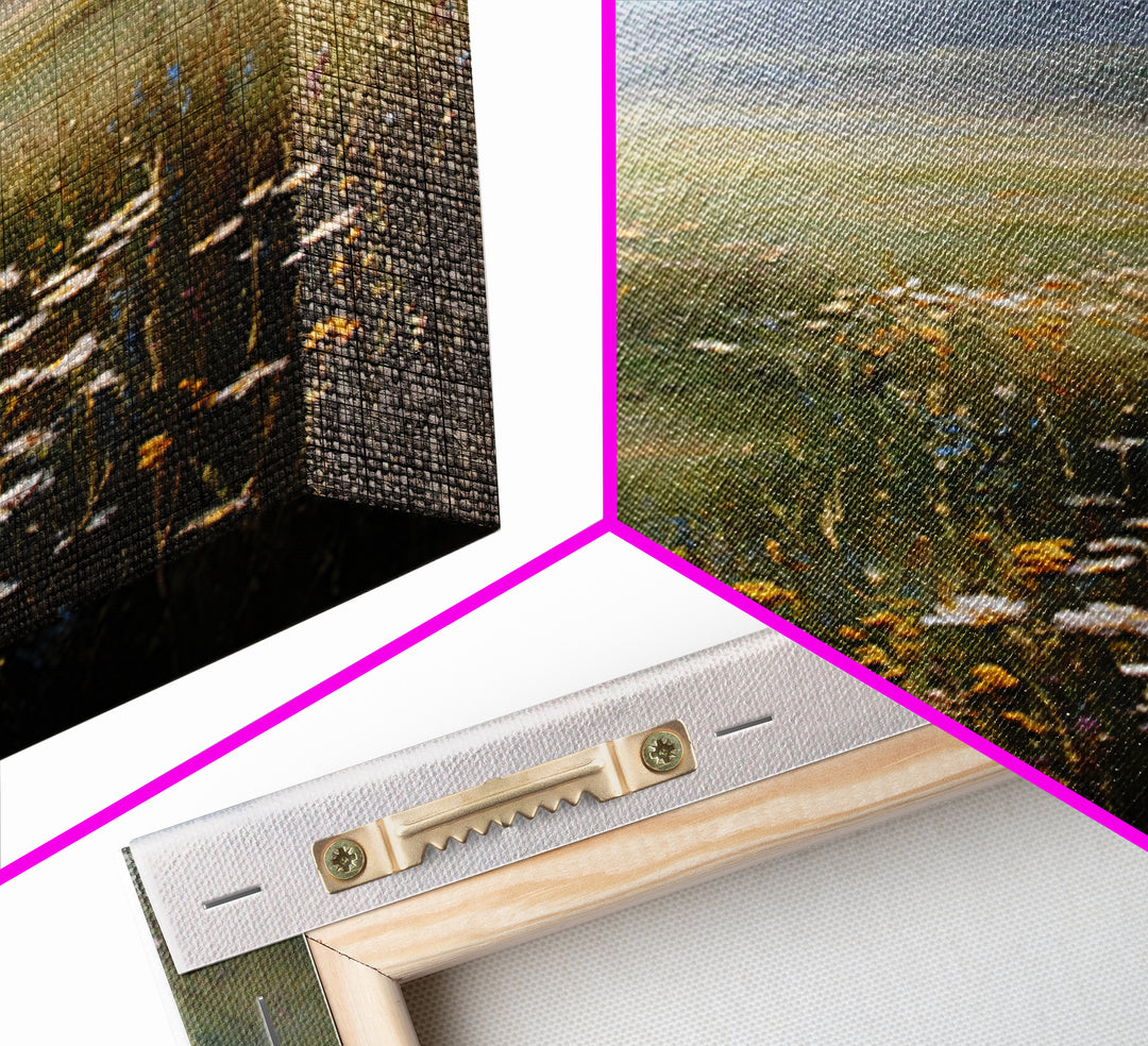 Sunlit Meadow with Wildflowers Framed Canvas Print, Landscape Art, Abstract Wall Art, Living Room Decor, Watercolor Art, LAN-2x3-69