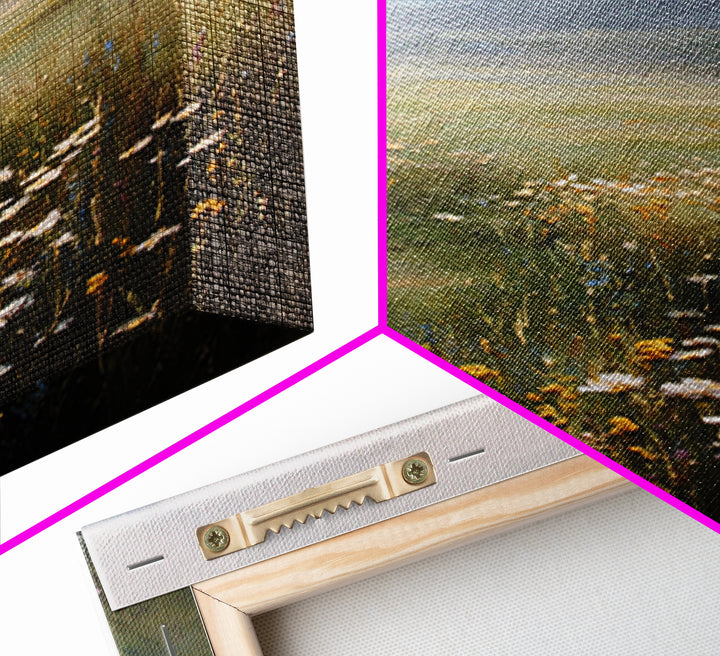 Sunlit Meadow with Wildflowers Framed Canvas Print, Landscape Art, Abstract Wall Art, Living Room Decor, Watercolor Art, LAN-2x3-69