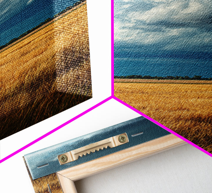Golden Wheat Field Beneath Huge Clouds Framed Canvas Print, Landscape Art, Floral Wall Art, Living Room Decor, Horizon, LAN-2x3-8