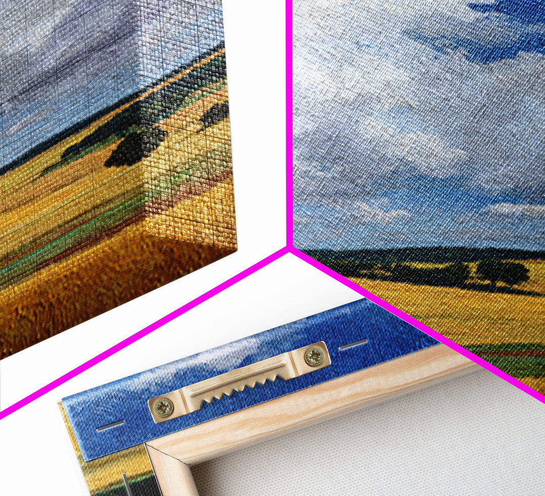 Golden Wheat Field Beneath Huge Clouds Framed Canvas Print, Landscape Art, Original Painting, Living Room Decor, Horizon, LAN-2x3-80
