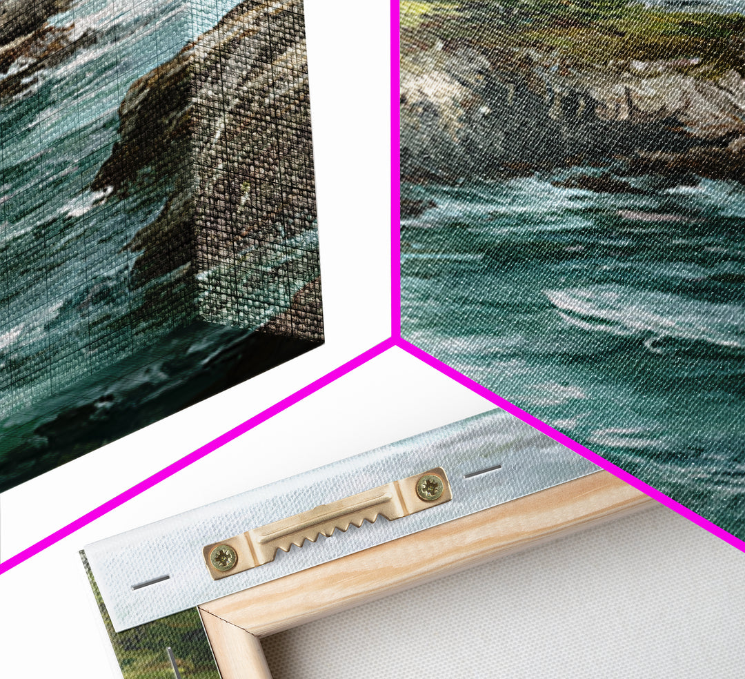 Coastal Cliffs with Crashing Waves Framed Canvas Print, Landscape Art, Farmhouse Decor, Living Room Decor, Fine Art, Horizon, LAN-2x3-88