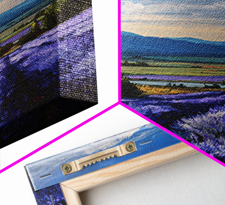Lavender Field Leading to Distant Hills Framed Canvas Print, Landscape Art, Framed Wall Art, Living Room Decor, Oil Painting, LAN-2x3-90