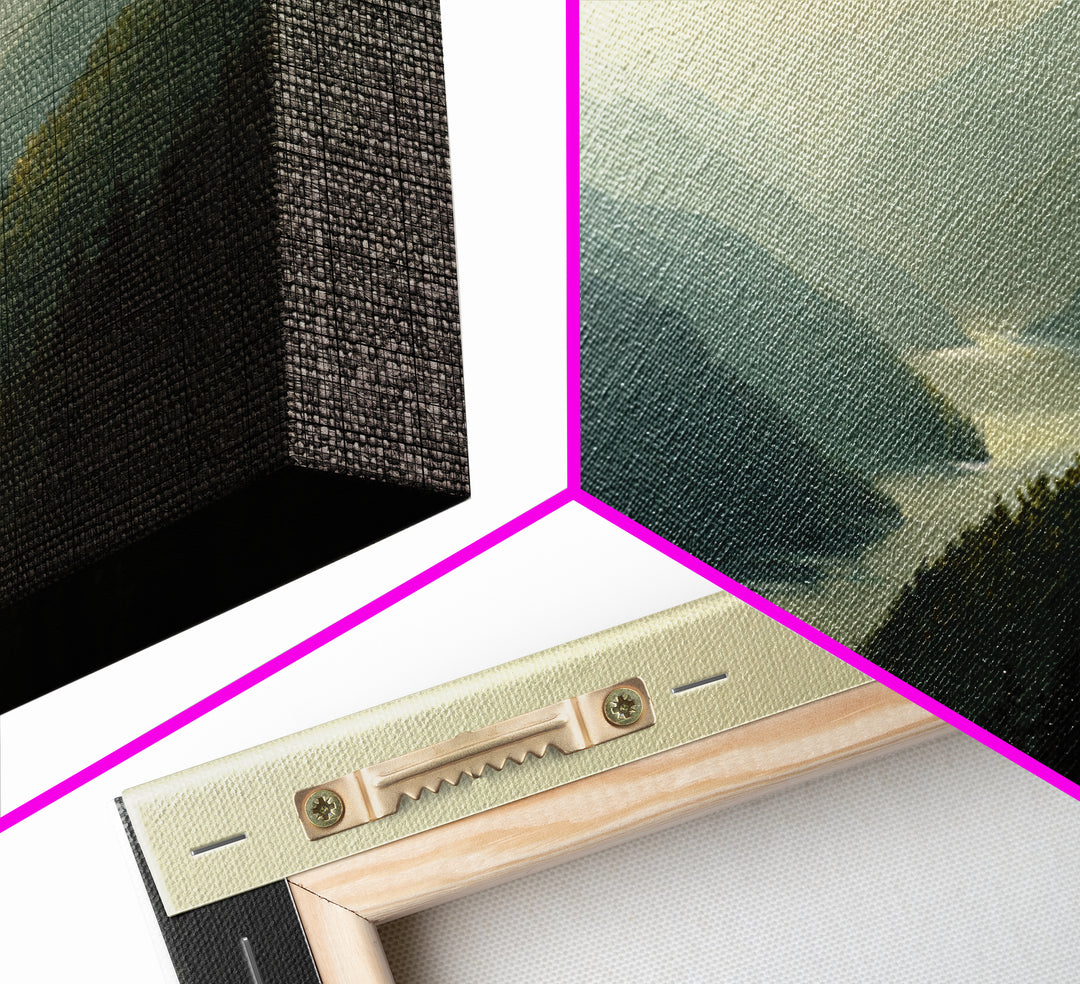 Waterfall Hidden in Dense Forest Framed Canvas Print, Landscape Art, Floral Wall Art, Living Room Decor, Fine Art, Horizon, LAN-3x1-28