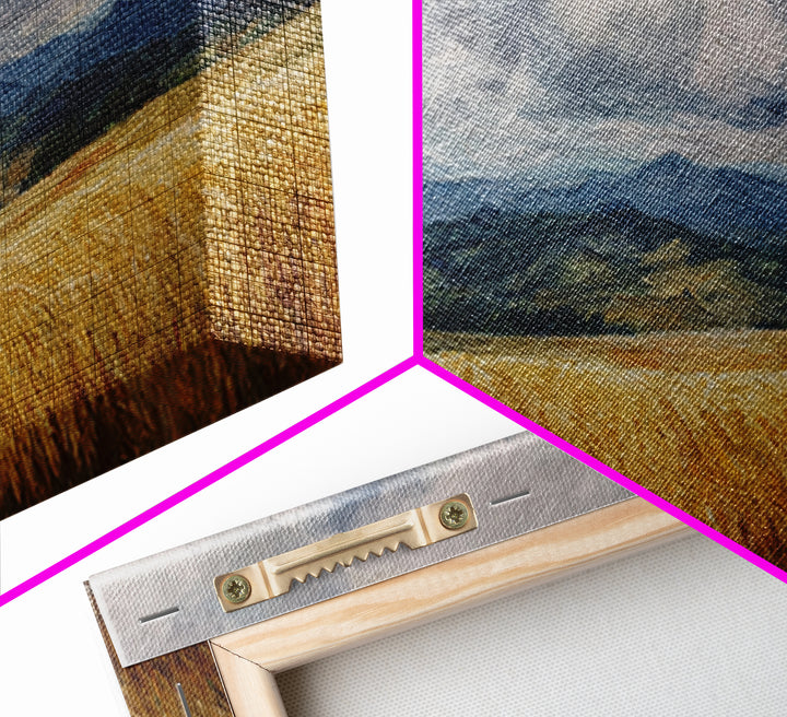 Golden Wheat Field Beneath Huge Clouds Canvas Print, Landscape Art, Neutral Decor, Living Room Decor, Oil Painting, Horizon, LAN-3x1-40