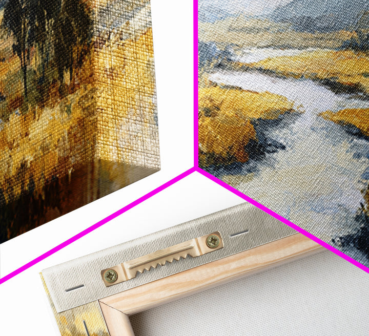 Winding River Through Golden Fields Canvas Print, Landscape Art, Boho Wall Art, Living Room Decor, Fine Art, Horizon, LAN-3x1-42