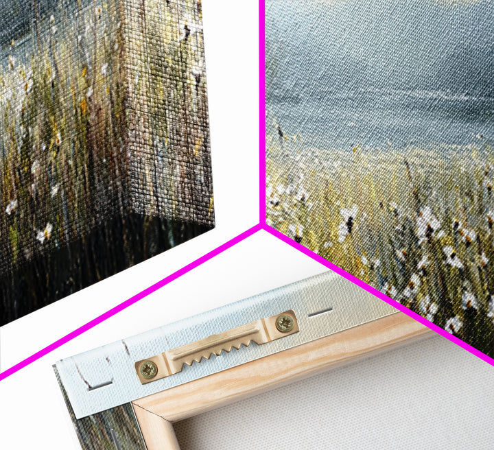 Sunlit Meadow with Wildflowers Framed Canvas Print, Landscape Art, Living Room Wall Art, Living Room Decor, Oil Painting, LAN-3x1-53