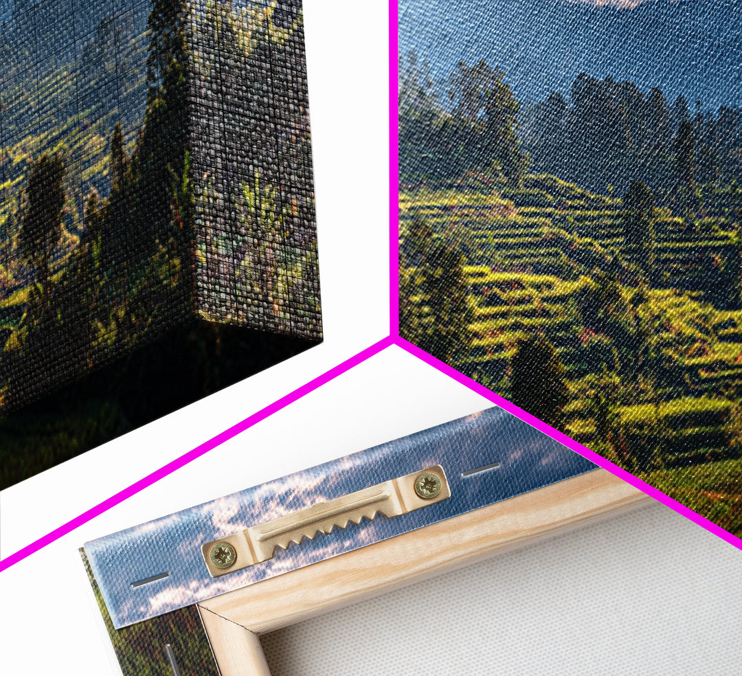Rice Terraces Glowing Framed Canvas Print, Landscape Art, Living Room Decor, Oil Painting, Horizon, Modern Art, Gallery Decor, LAN-3x1-58