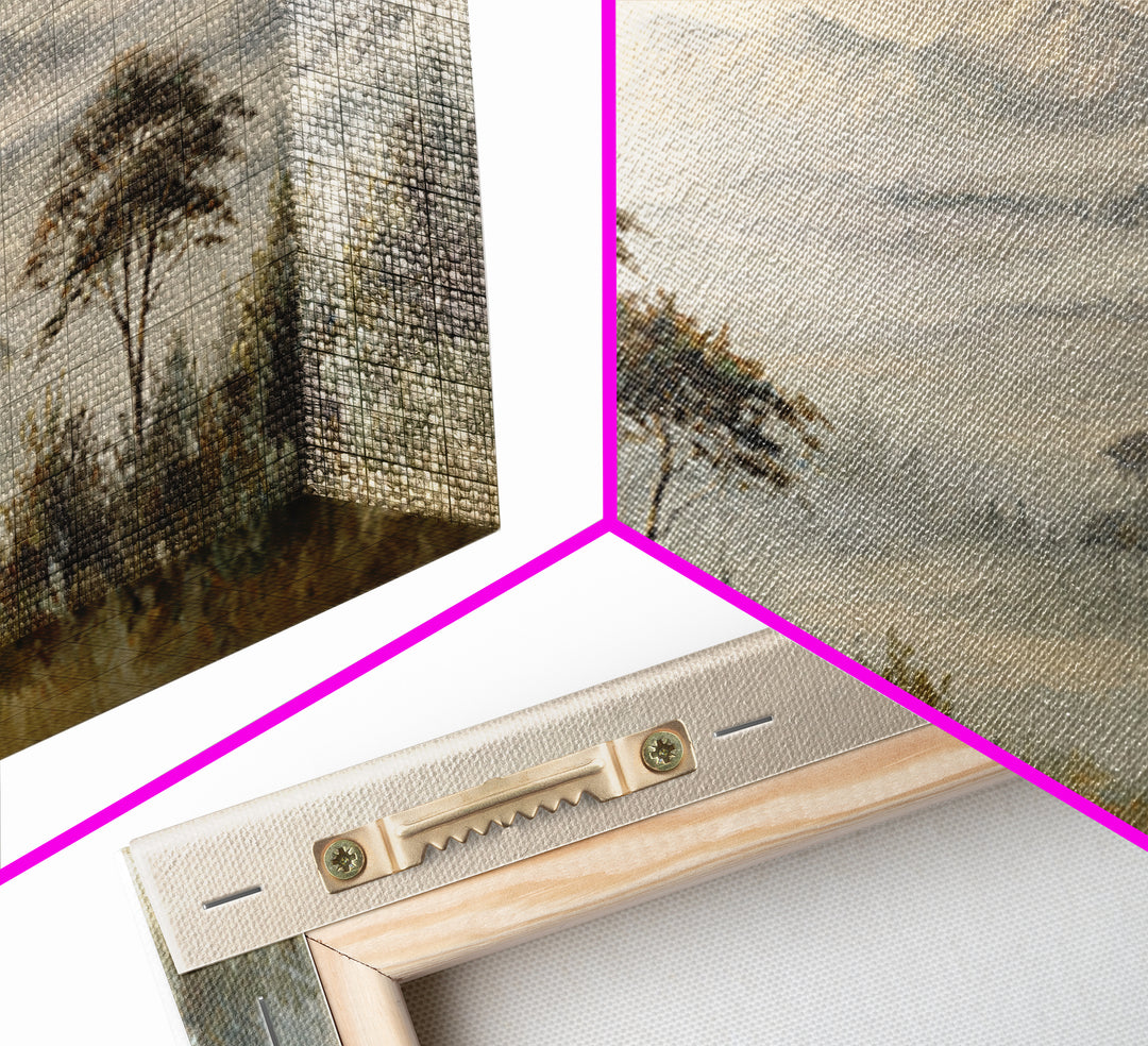Wide Savanna with Acacia Silhouette Framed Canvas Print, Landscape Art, Digital Prints, Living Room Decor, Fine Art, Horizon, LAN-3x1-59