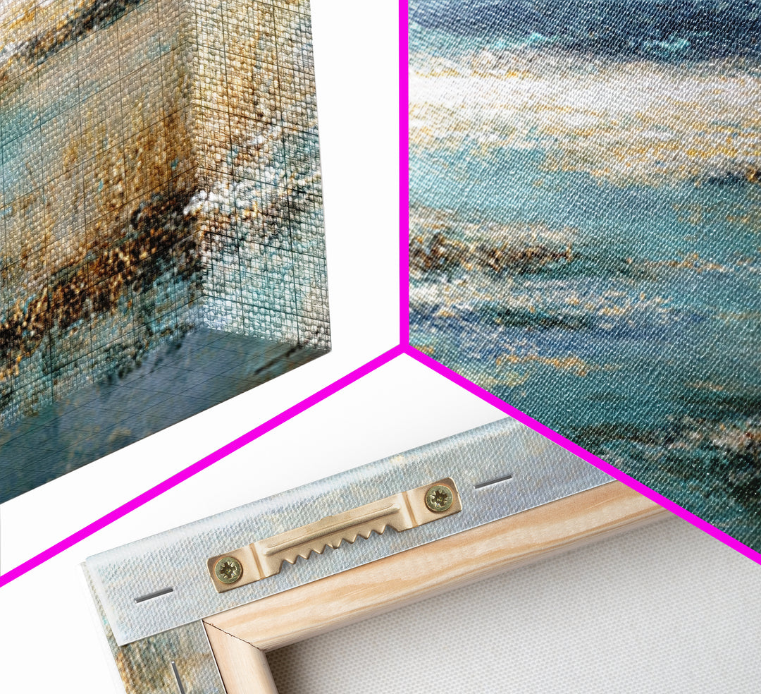 Fjord Landscape with Icy Blue Water Framed Canvas Print, Landscape Art, Digital Print, Living Room Decor, Fine Art, Horizon, LAN-3x1-79