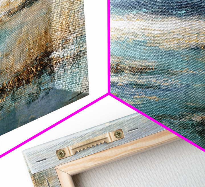 Fjord Landscape with Icy Blue Water Framed Canvas Print, Landscape Art, Digital Print, Living Room Decor, Fine Art, Horizon, LAN-3x1-79