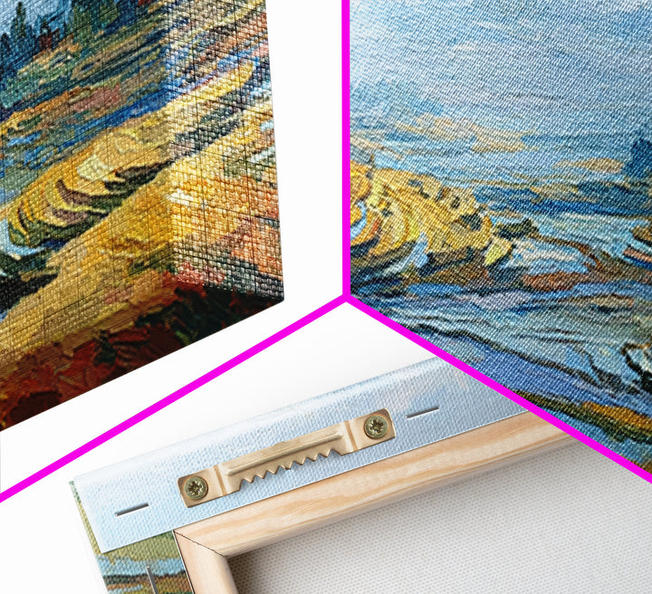 Rice Terraces Glowing Framed Canvas Print, Landscape Art, Living Room Decor, Oil Painting, Horizon, Modern Art, Gallery Decor, LAN-3x1-82