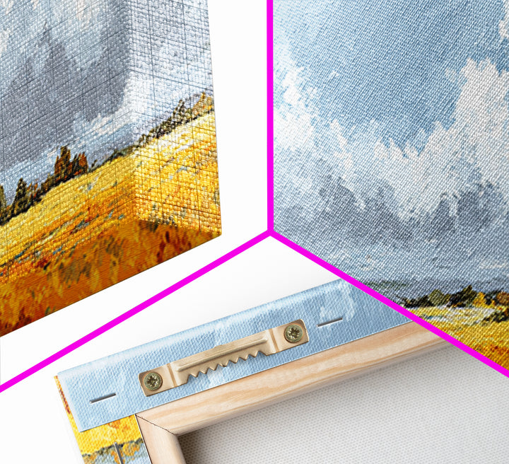 Golden Wheat Field Beneath Huge Clouds Canvas Print, Landscape Art, Wall Art, Living Room Decor, Horizon, Framed Wall Art, LAN-3x1-88