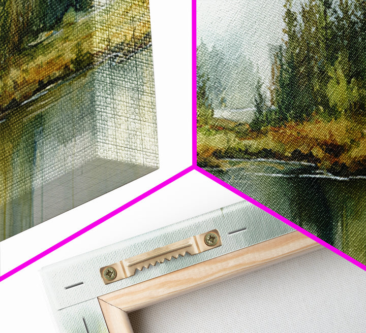 Quiet Lake Reflecting Pine Forest Canvas Print, Landscape Art, Digital Art, Living Room Decor, Fine Art, Horizon, Boho Wall Art, LAN-3x1-92