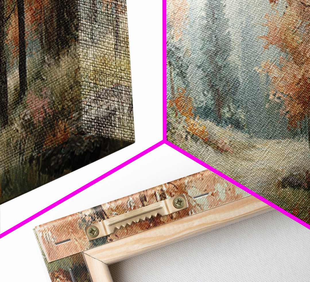Autumn Forest Path Canvas Print, Landscape Art, Luxury Decor, Living Room Decor, Fine Art, Horizon, Digital Art, LAN-3x1-97