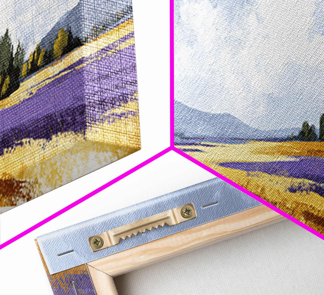 Lavender Field Leading to Distant Hills Canvas Print, Landscape Art, Living Room Wall Art, Living Room Decor, Oil Painting, LAN-3x1-98