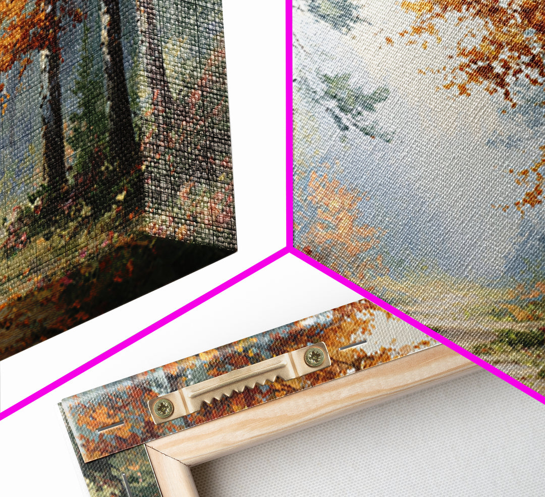 Autumn Forest Path Framed Canvas Print, Landscape Art, Wall Art Print, Living Room Decor, Fine Art, Horizon, Boho Decor, LAN-3x2-13