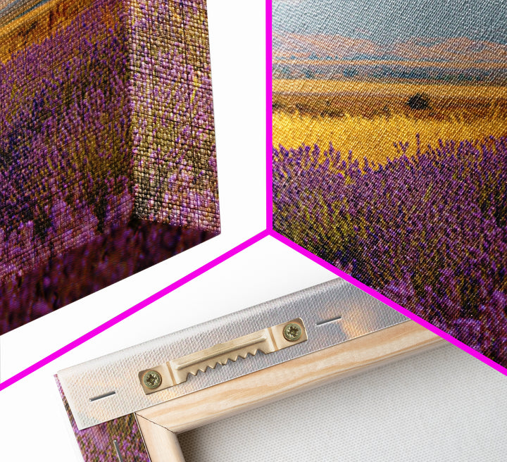 Lavender Field Leading to Distant Hills Framed Canvas Print, Landscape Art, Framed Wall Art, Living Room Decor, Oil Painting, LAN-3x2-14