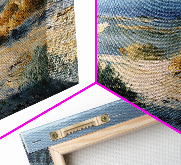 Desert Dunes under Pale Moon Framed Canvas Print, Landscape Art, Boho Wall Art, Living Room Decor, Fine Art, Horizon, LAN-3x2-15