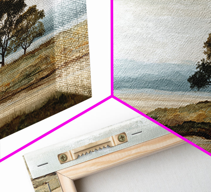 Wide Savanna with Acacia Silhouette Framed Canvas Print, Landscape Art, Living Room Wall Art, Living Room Decor, Oil Painting, LAN-3x2-23