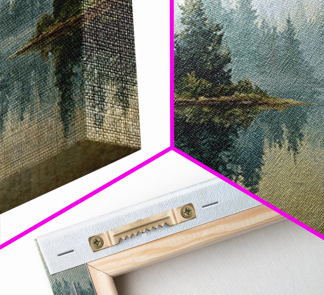Quiet Lake Reflecting Pine Forest Canvas Print, Landscape Art, Living Room Wall Art, Living Room Decor, Oil Painting, Horizon, LAN-3x2-32