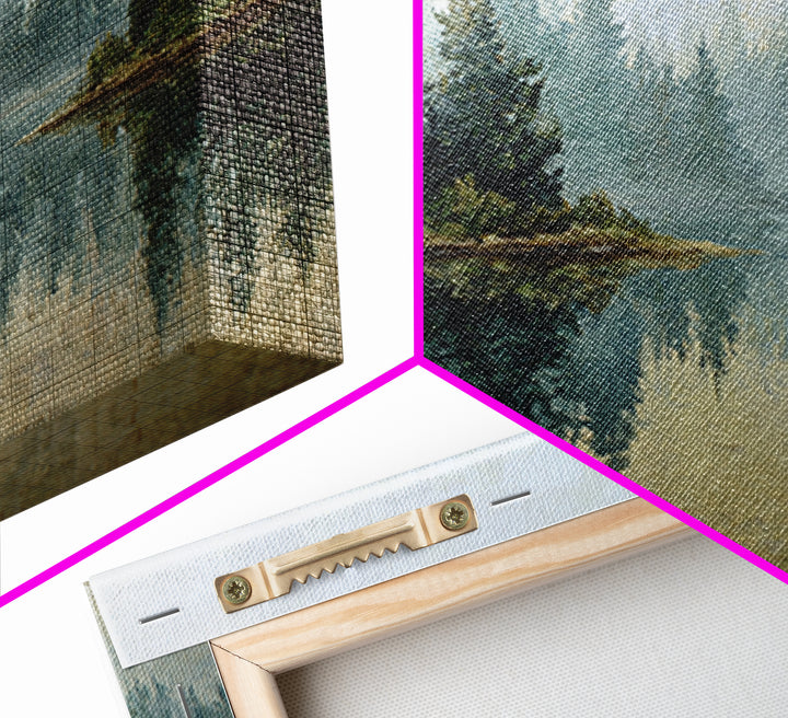 Quiet Lake Reflecting Pine Forest Canvas Print, Landscape Art, Living Room Wall Art, Living Room Decor, Oil Painting, Horizon, LAN-3x2-32