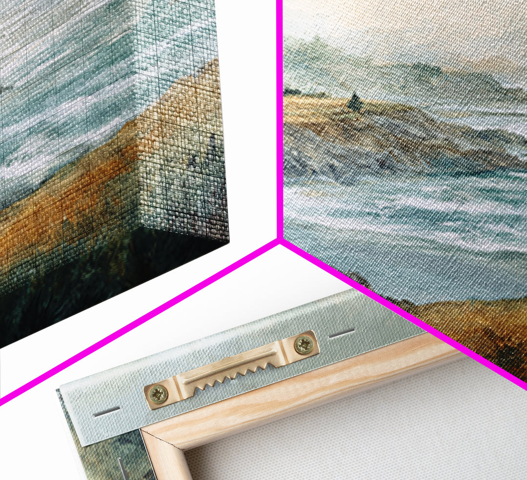 Coastal Cliffs with Crashing Waves Framed Canvas Print, Landscape Art, Set of 3 Prints, Living Room Decor, Fine Art, Horizon, LAN-3x2-36